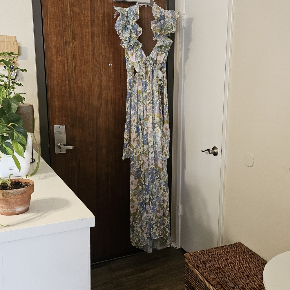 Luxxel Floral Backless Dress - Blue and Purple